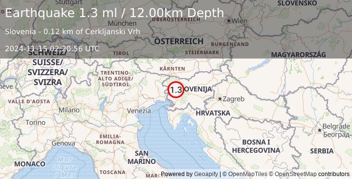 Earthquake SLOVENIA (1.3 ml) (2024-11-15 02:20:56 UTC)