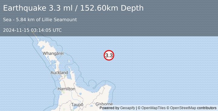 Earthquake OFF E. COAST OF N. ISLAND, N.Z. (3.3 ml) (2024-11-15 03:14:05 UTC)