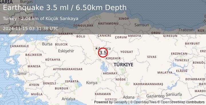 Earthquake CENTRAL TURKEY (3.5 ml) (2024-11-15 03:31:38 UTC)