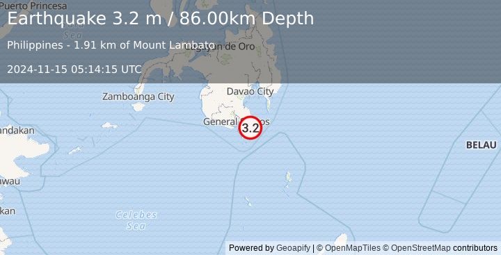 Earthquake MINDANAO, PHILIPPINES (3.2 m) (2024-11-15 05:14:15 UTC)