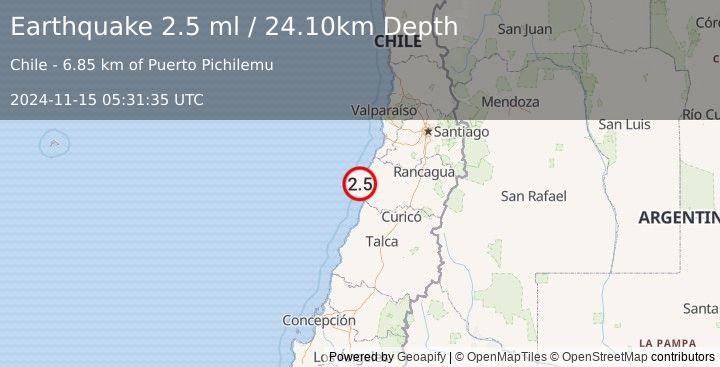 Earthquake OFFSHORE O'HIGGINS, CHILE (2.5 ml) (2024-11-15 05:31:35 UTC)