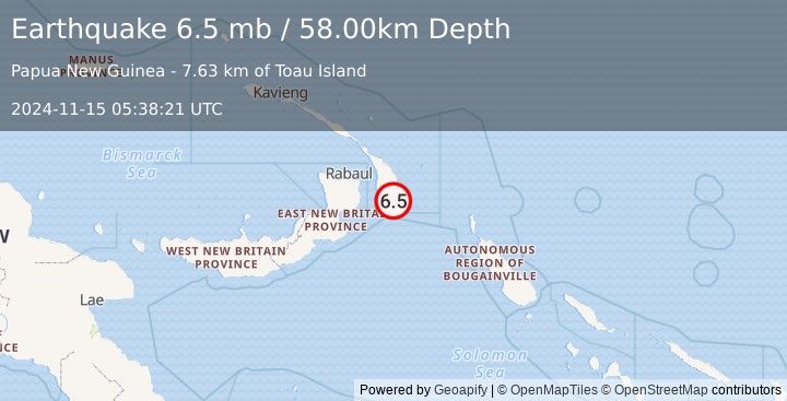 Earthquake NEW IRELAND REGION, P.N.G. (6.5 mb) (2024-11-15 05:38:21 UTC)