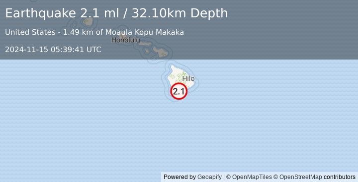 Earthquake ISLAND OF HAWAII, HAWAII (2.1 ml) (2024-11-15 05:39:41 UTC)