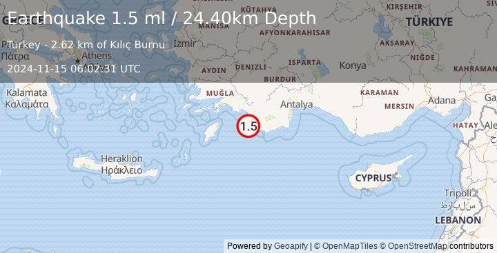 Earthquake WESTERN TURKEY (1.5 ml) (2024-11-15 06:02:31 UTC)