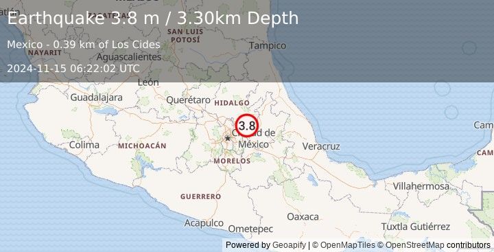 Earthquake HIDALGO, MEXICO (3.8 m) (2024-11-15 06:22:02 UTC)