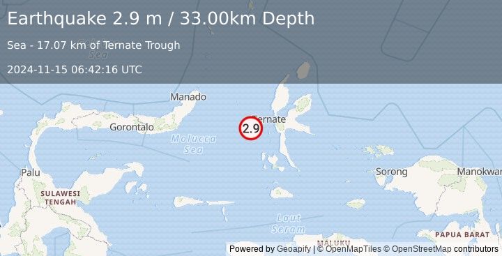 Earthquake MOLUCCA SEA (2.9 m) (2024-11-15 06:42:16 UTC)