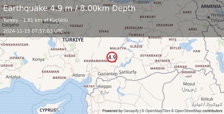 Earthquake CENTRAL TURKEY (4.9 m) (2024-11-15 07:57:03 UTC)