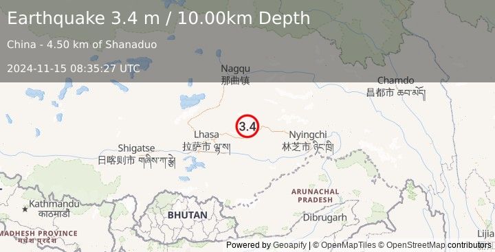 Earthquake EASTERN XIZANG (3.4 m) (2024-11-15 08:35:27 UTC)