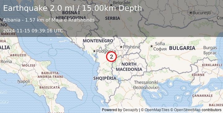 Earthquake ALBANIA (2.0 ml) (2024-11-15 09:39:16 UTC)