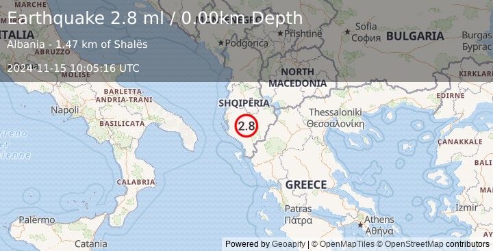 Earthquake ALBANIA (2.8 ml) (2024-11-15 10:05:16 UTC)