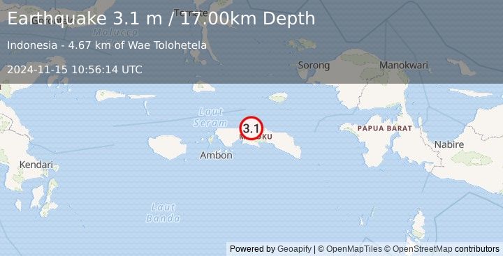 Earthquake SERAM, INDONESIA (3.1 m) (2024-11-15 10:56:14 UTC)