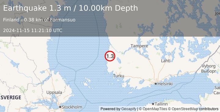 Earthquake FINLAND (1.3 m) (2024-11-15 11:21:10 UTC)