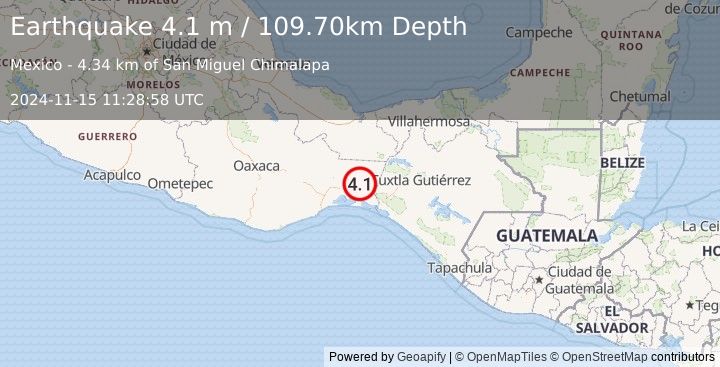 Earthquake OAXACA, MEXICO (4.1 m) (2024-11-15 11:28:58 UTC)