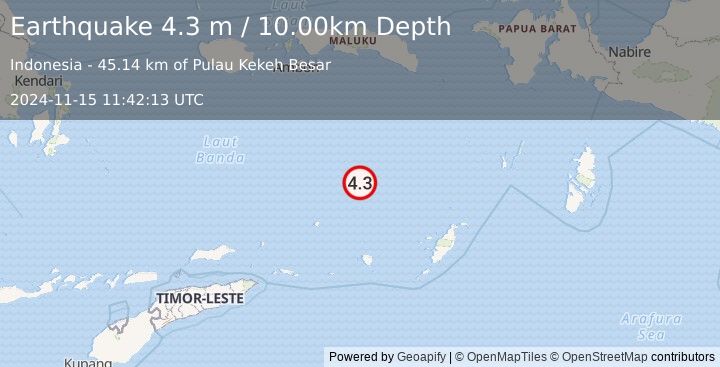 Earthquake BANDA SEA (4.3 m) (2024-11-15 11:42:13 UTC)