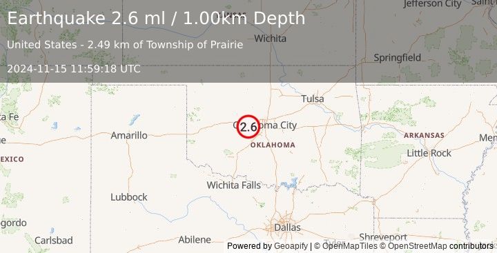 Earthquake OKLAHOMA (2.6 ml) (2024-11-15 11:59:18 UTC)