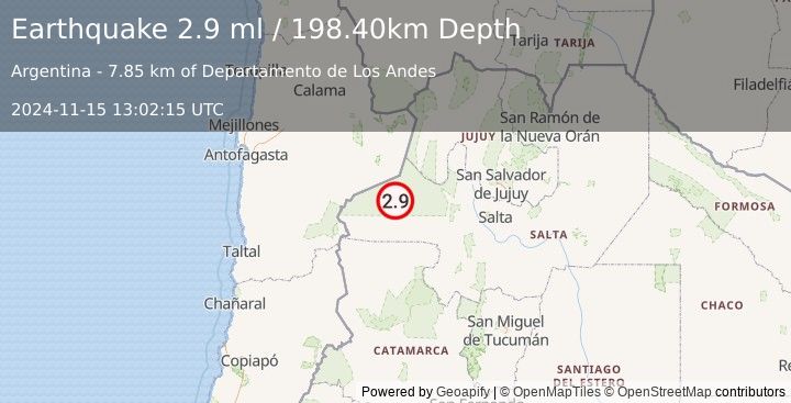 Earthquake SALTA, ARGENTINA (2.9 ml) (2024-11-15 13:02:15 UTC)