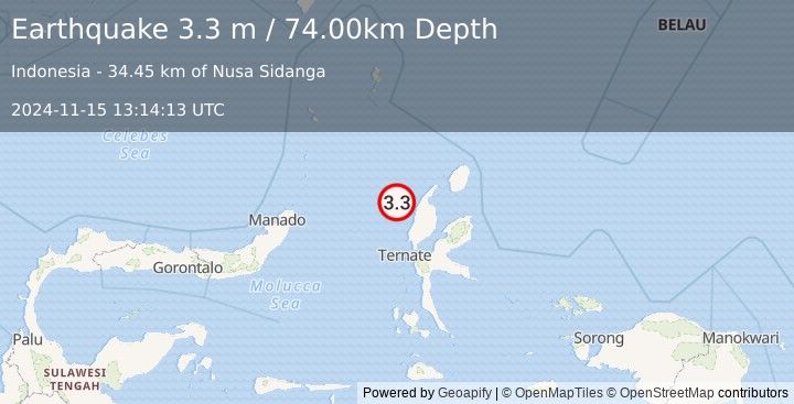 Earthquake HALMAHERA, INDONESIA (3.3 m) (2024-11-15 13:14:13 UTC)