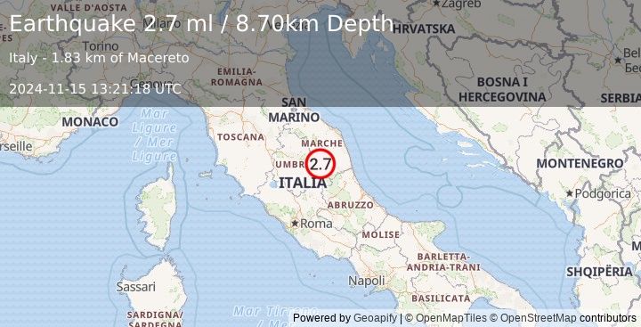 Earthquake CENTRAL ITALY (2.7 ml) (2024-11-15 13:21:18 UTC)