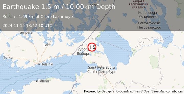 Earthquake NORTHWESTERN RUSSIA (1.5 m) (2024-11-15 13:42:10 UTC)