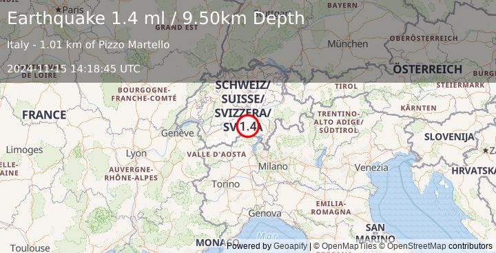 Earthquake NORTHERN ITALY (1.4 ml) (2024-11-15 14:18:45 UTC)