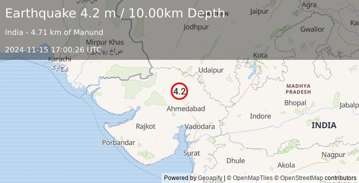 Earthquake GUJARAT, INDIA (4.2 m) (2024-11-15 17:00:26 UTC)