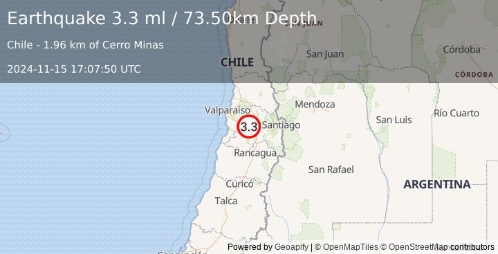 Earthquake REGION METROPOLITANA, CHILE (3.3 ml) (2024-11-15 17:07:50 UTC)