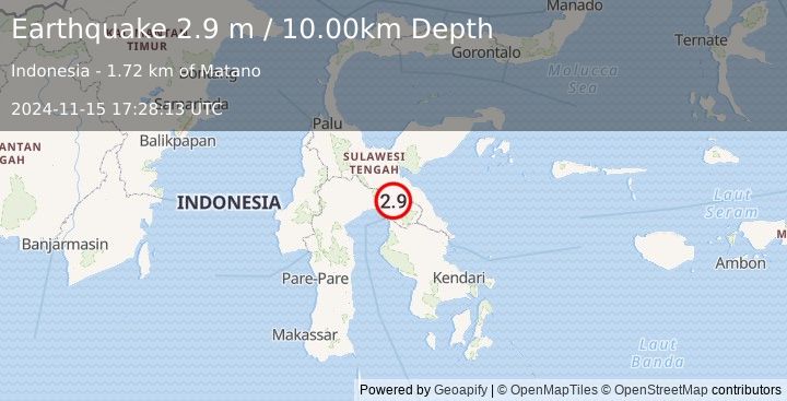 Earthquake SULAWESI, INDONESIA (2.9 m) (2024-11-15 17:28:13 UTC)