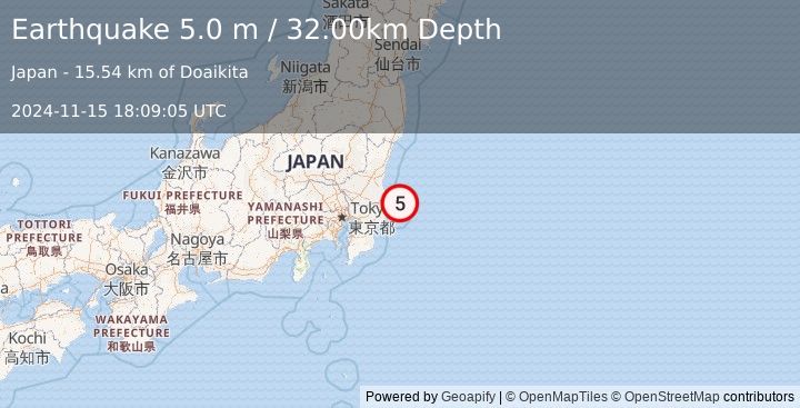 Earthquake NEAR EAST COAST OF HONSHU, JAPAN (5.0 m) (2024-11-15 18:09:05 UTC)