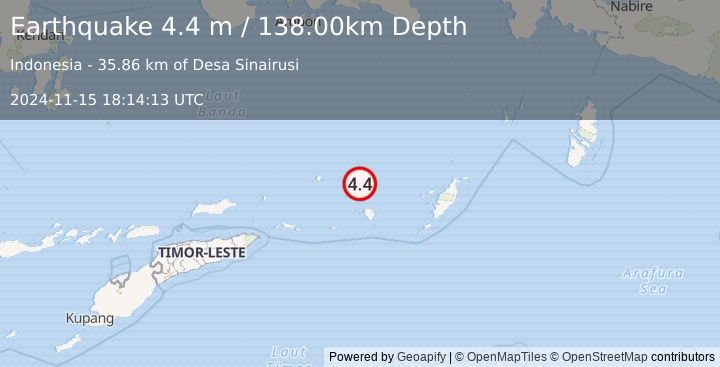 Earthquake KEPULAUAN BABAR, INDONESIA (4.4 m) (2024-11-15 18:14:13 UTC)