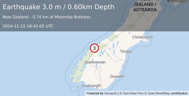 Earthquake SOUTH ISLAND OF NEW ZEALAND (3.0 m) (2024-11-15 18:42:05 UTC)