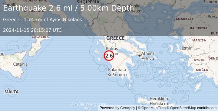 Earthquake SOUTHERN GREECE (2.6 ml) (2024-11-15 20:15:07 UTC)