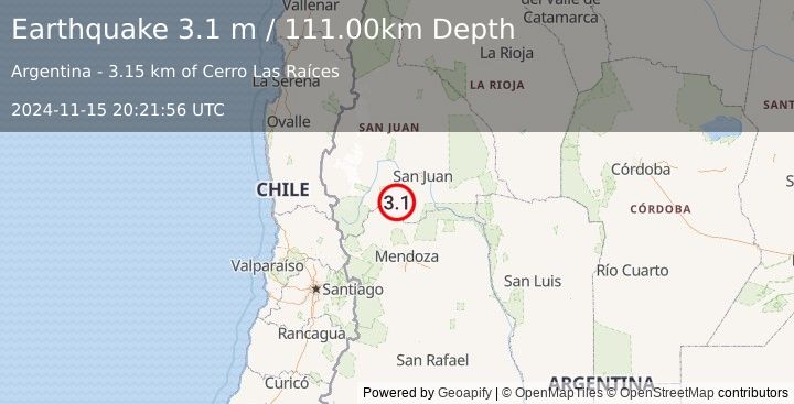 Earthquake SAN JUAN, ARGENTINA (3.1 m) (2024-11-15 20:21:56 UTC)