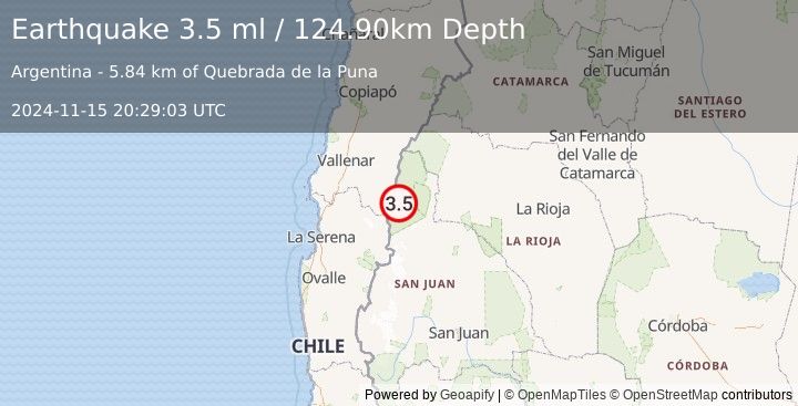 Earthquake SAN JUAN, ARGENTINA (3.5 ml) (2024-11-15 20:29:03 UTC)