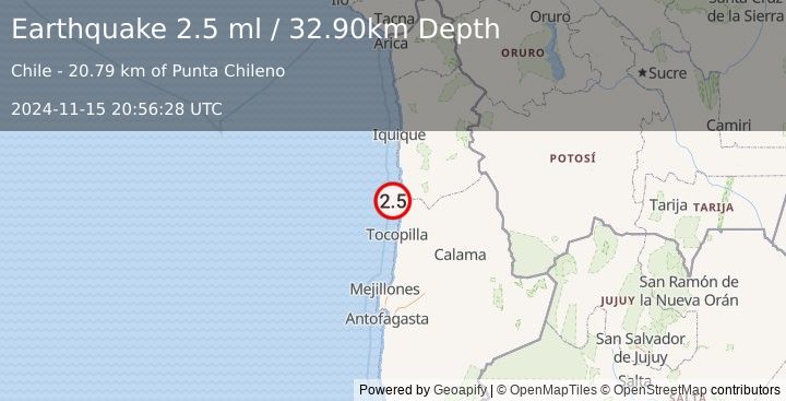 Earthquake OFFSHORE ANTOFAGASTA, CHILE (2.5 ml) (2024-11-15 20:56:28 UTC)