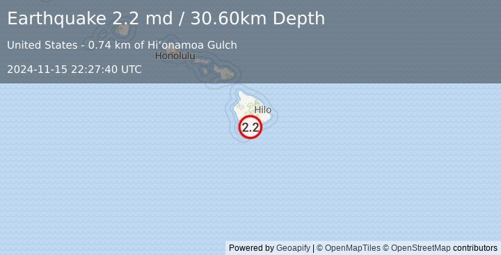 Earthquake ISLAND OF HAWAII, HAWAII (2.2 md) (2024-11-15 22:27:40 UTC)