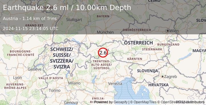 Earthquake AUSTRIA (2.6 ml) (2024-11-15 23:14:05 UTC)