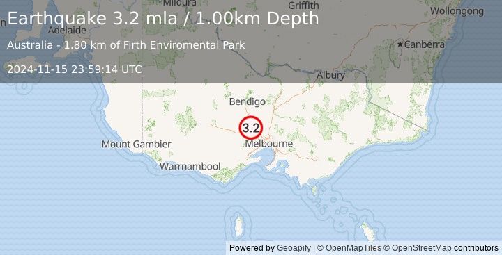 Earthquake NEAR S.E. COAST OF AUSTRALIA (3.2 mla) (2024-11-15 23:59:14 UTC)