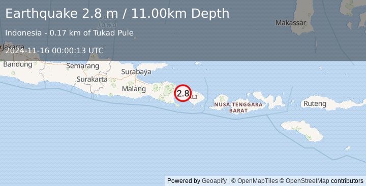 Earthquake BALI REGION, INDONESIA (2.8 m) (2024-11-16 00:00:13 UTC)