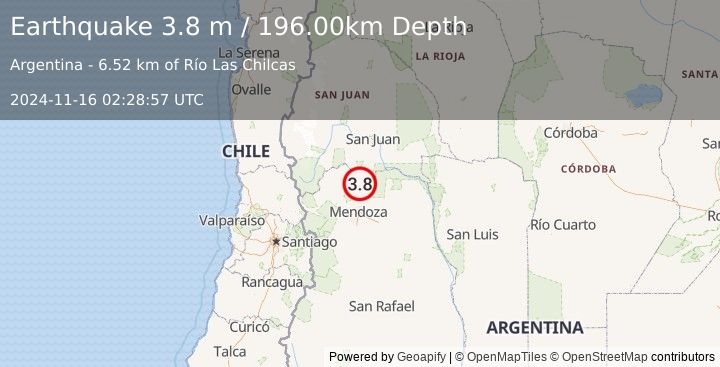 Earthquake MENDOZA, ARGENTINA (3.8 m) (2024-11-16 02:28:57 UTC)