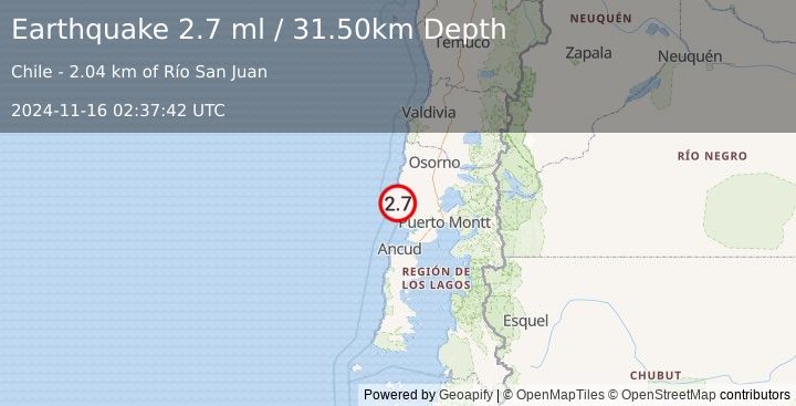 Earthquake LOS LAGOS, CHILE (2.7 ml) (2024-11-16 02:37:42 UTC)