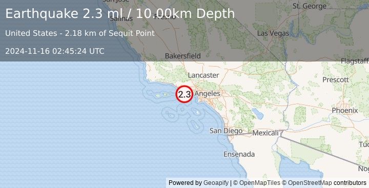 Earthquake CHANNEL ISLANDS REG., CALIFORNIA (2.3 ml) (2024-11-16 02:45:24 UTC)