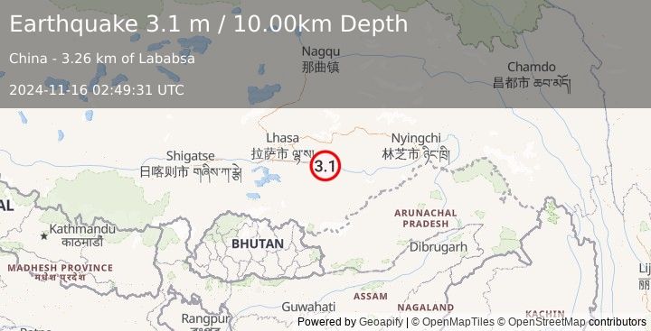 Earthquake EASTERN XIZANG (3.1 m) (2024-11-16 02:49:31 UTC)