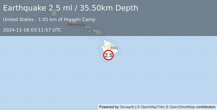 Earthquake ISLAND OF HAWAII, HAWAII (2.5 ml) (2024-11-16 03:11:57 UTC)