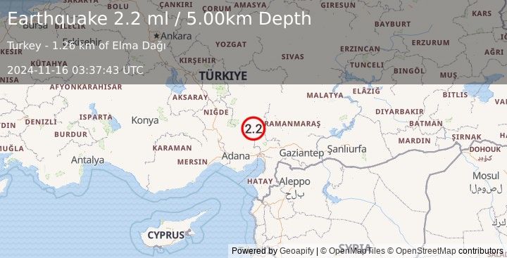 Earthquake CENTRAL TURKEY (2.2 ml) (2024-11-16 03:37:43 UTC)