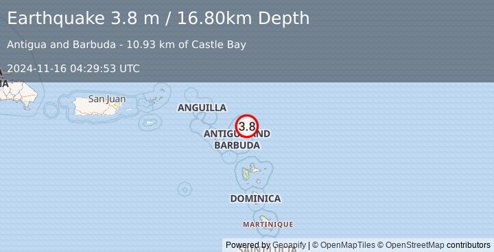 Earthquake ANTIGUA AND BARBUDA REGION (3.8 m) (2024-11-16 04:29:53 UTC)