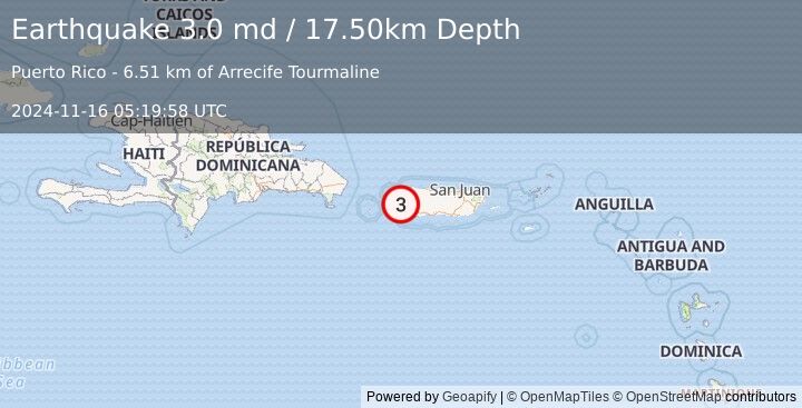 Earthquake MONA PASSAGE, PUERTO RICO (3.0 md) (2024-11-16 05:19:58 UTC)