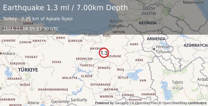 Earthquake EASTERN TURKEY (1.3 ml) (2024-11-16 05:51:30 UTC)