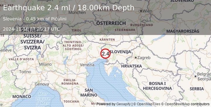 Earthquake SLOVENIA (2.4 ml) (2024-11-16 07:25:17 UTC)