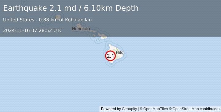 Earthquake ISLAND OF HAWAII, HAWAII (2.1 md) (2024-11-16 07:28:52 UTC)