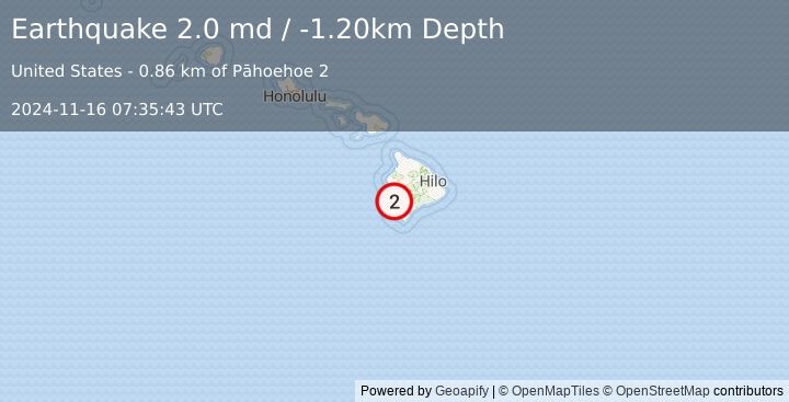 Earthquake ISLAND OF HAWAII, HAWAII (2.0 md) (2024-11-16 07:35:43 UTC)